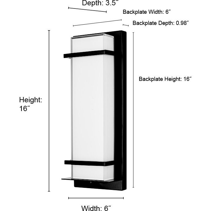 None LED 16 inch Powder Coated Black Outdoor Wall Sconce